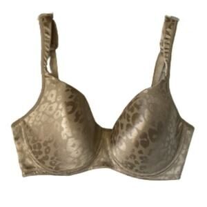 Delta Burke Women's Nude Animal Leopard Print T-Shirt Bra Size 38D